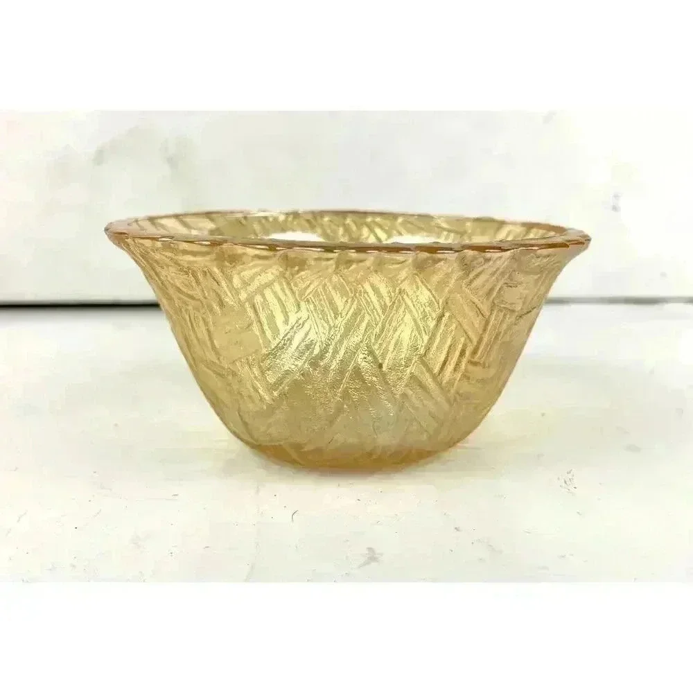VTG Indiana Amber Carnival Glass Bowl Basket Weave Pattern‎ 2.5